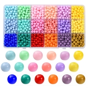 DIY perlesæt. 6 mm akryl perler i 18 farver. 1450 stk.
